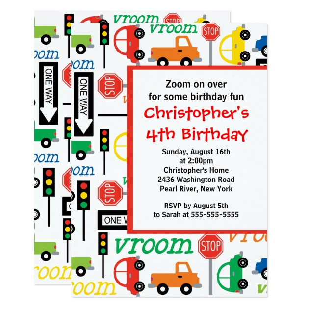 Cute Trucks & Cars Birthday Party Invitation