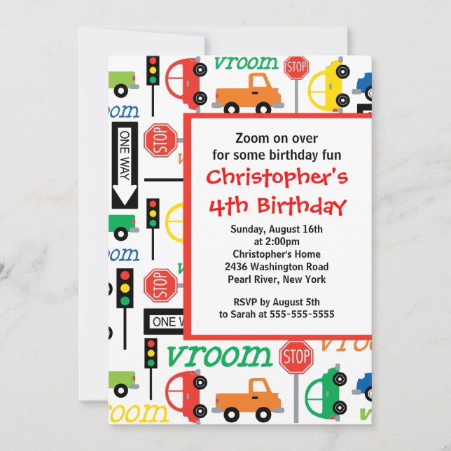 Cute Trucks & Cars Birthday Party Invitation (Front)
