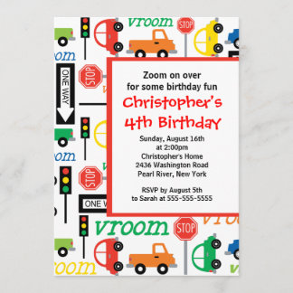 Cute Trucks & Cars Birthday Party Invitation