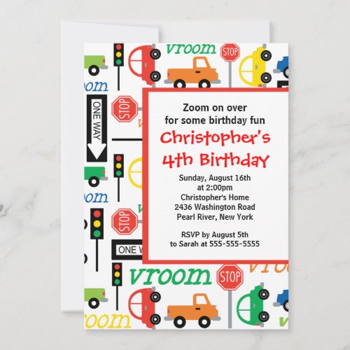 Cute Trucks  Cars Birthday Party Invitation