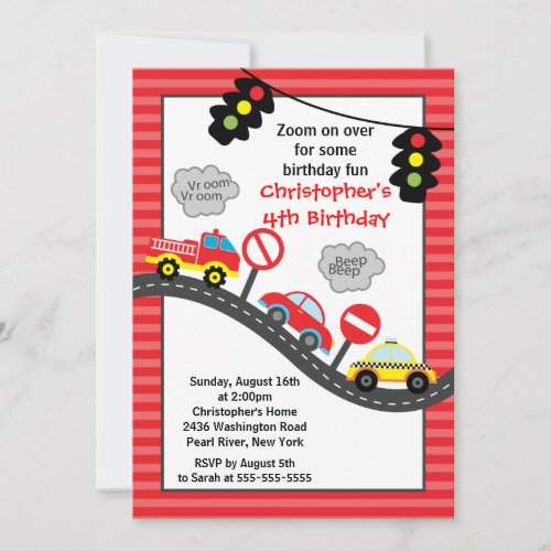 Cute Trucks &amp; Cars Birthday Party Invitation