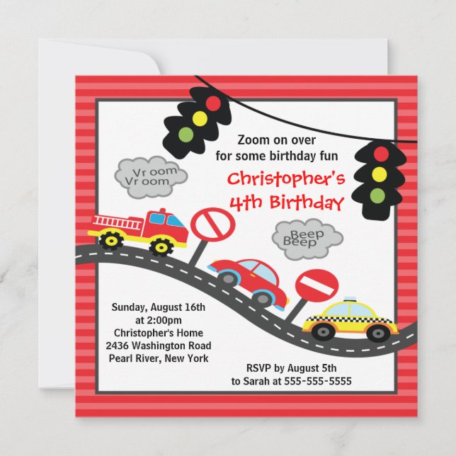 Cute Trucks & Cars Birthday Party Invitation (Front)