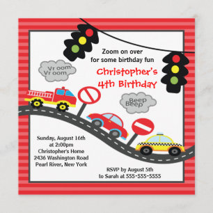 Cute Trucks & Cars Birthday Party Invitation