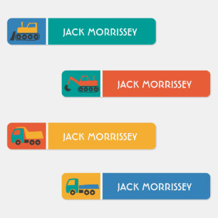 Cute Trucks Colorful Kids Name Labels