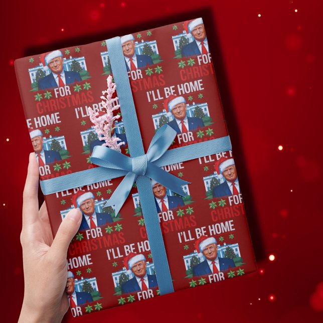 Cute Trump I'll Be Home for Christmas Ugly Wrapping Paper (Creator Uploaded)