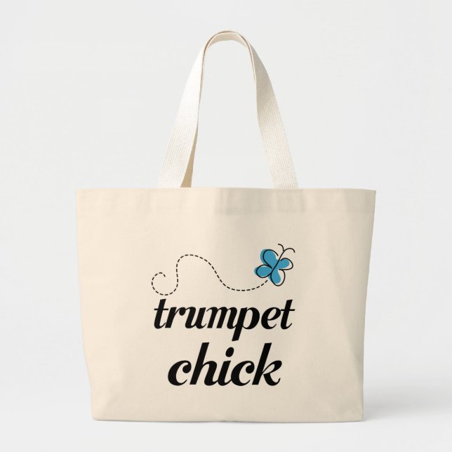 Cute Trumpet Chick Blue Large Tote Bag (Front)