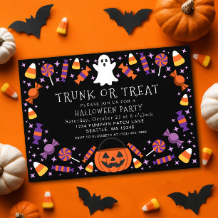 Cute Trunk or Treat Candy Kids Halloween Party Invitation