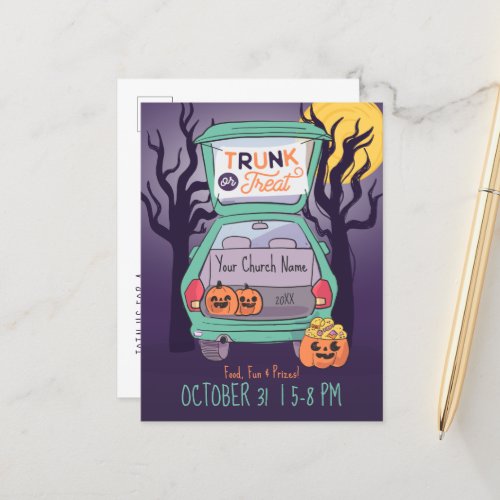 Cute Trunk or Treat Custom Halloween Invitation Postcard