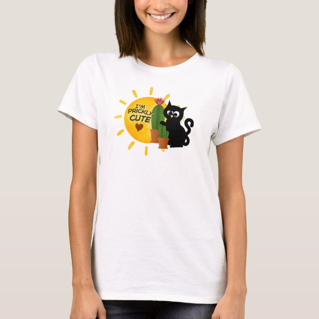Cute Tshirt with black cat and cactus (Front)