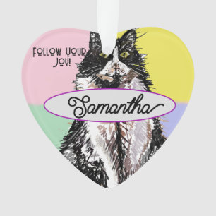 Cute Tuedo Cat Pastel Pink Childs Name Decoration