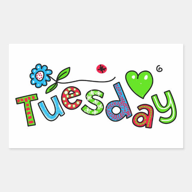 Cute Tuesday Week Day Greeting Text Expression Rectangular Sticker (Front)