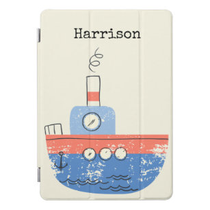 Cute Tug Boat Red Blue Illustration Name Custom iPad Pro Cover