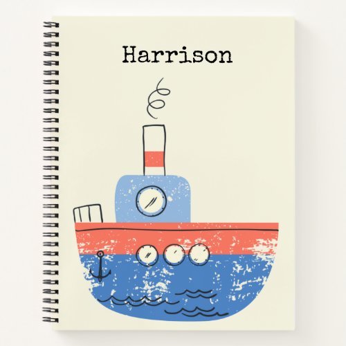 Cute Tug Boat Red Blue Illustration Name Custom Notebook