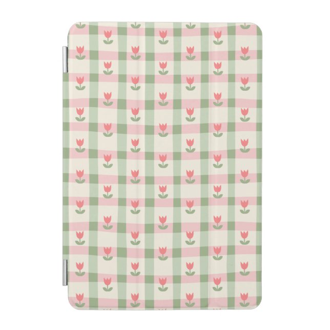Cute Tulip Checkered Pattern | Pastel Floral  iPad Mini Cover (Front)