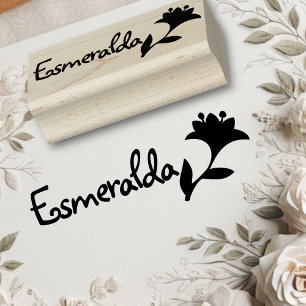 Cute Tulip Flower Symbol Personalized Name Text Rubber Stamp