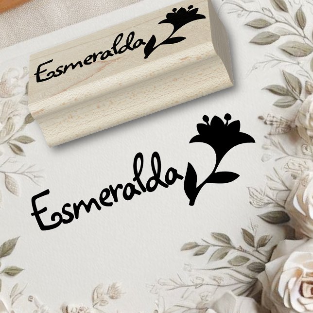 Cute Tulip Flower Symbol Personalized Name Text Rubber Stamp (Creator Uploaded)