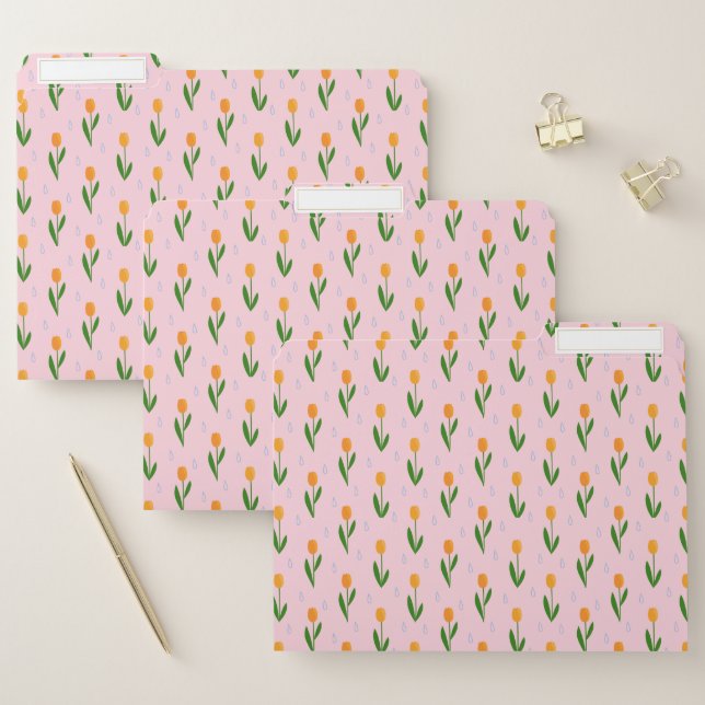 Cute Tulip Flower with Raindrop Pattern File Folder (Set)