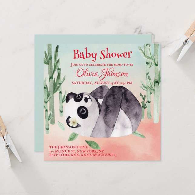 Cute Tumbling Panda Gender Baby Shower Invitation (Front/Back In Situ)