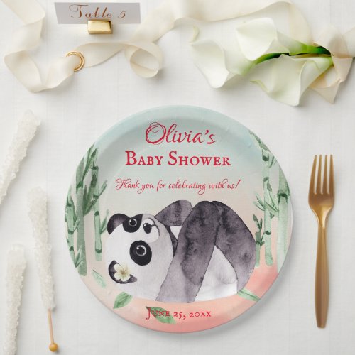 Cute Tumbling Panda Gender Baby Shower Paper Plates