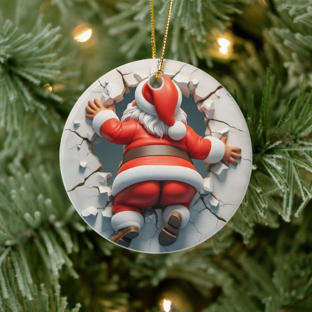 Cute Tumbling Santa Christmas Ceramic Ornament (Tree)