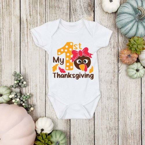 Cute Turkey 1st Thanksgiving Baby Girl Baby  Baby Bodysuit