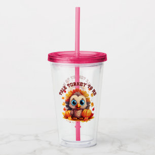 Cute Turkey and Autumn Foliage Acrylic Tumbler