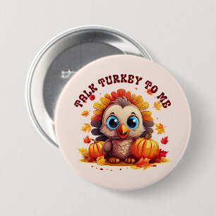 Cute Turkey and Autumn Foliage Button