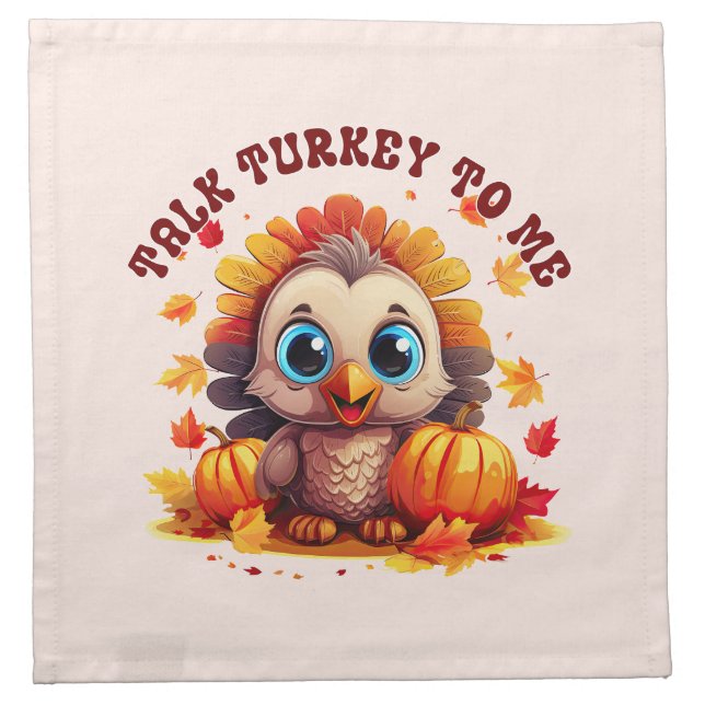 Cute Turkey and Autumn Foliage Cloth Napkin (Front)