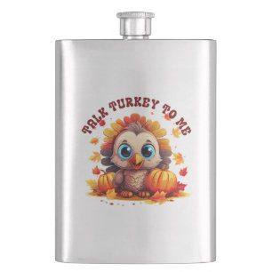 Cute Turkey and Autumn Foliage Flask