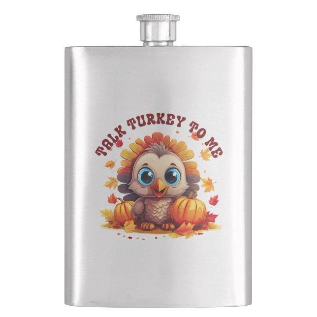 Cute Turkey and Autumn Foliage Flask (Front)