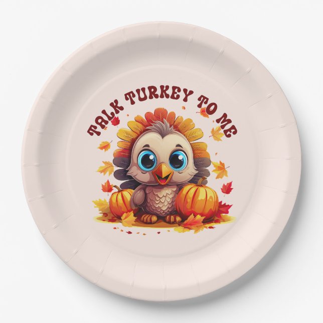 Cute Turkey and Autumn Foliage Paper Plates (Front)
