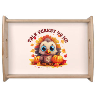 Cute Turkey and Autumn Foliage Serving Tray