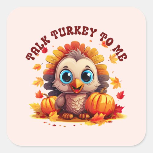 Cute Turkey and Autumn Foliage Square Sticker