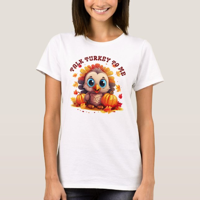 Cute Turkey and Autumn Foliage T-Shirt (Front)