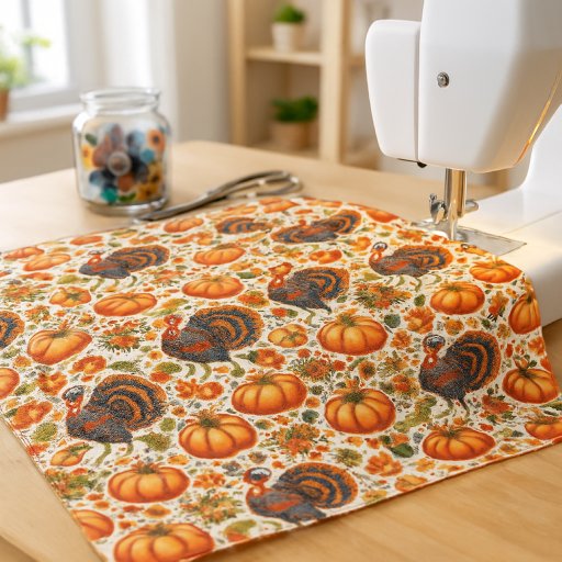 Cute Turkey and Pumpkin Pattern  Fabric