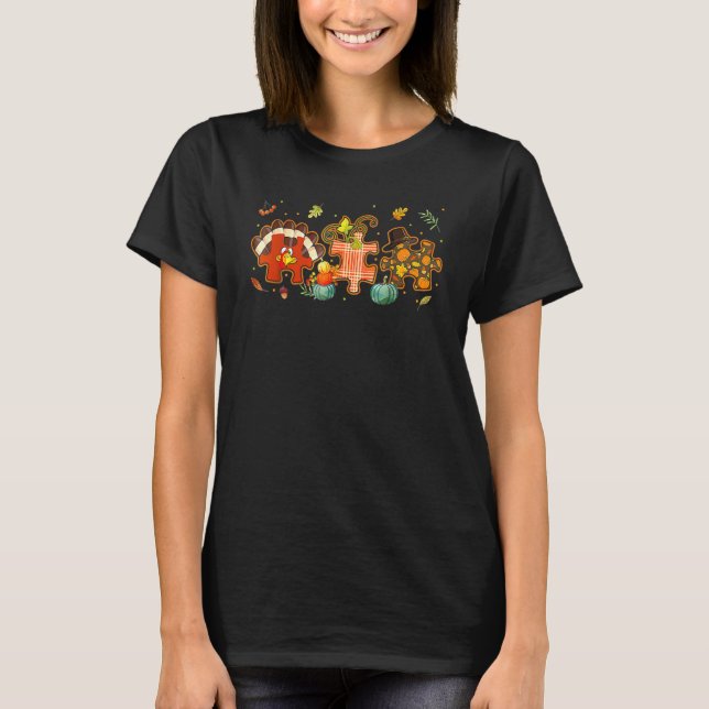 Cute Turkey Autism Awareness Puzzle Boys Girls Tha T-Shirt (Front)
