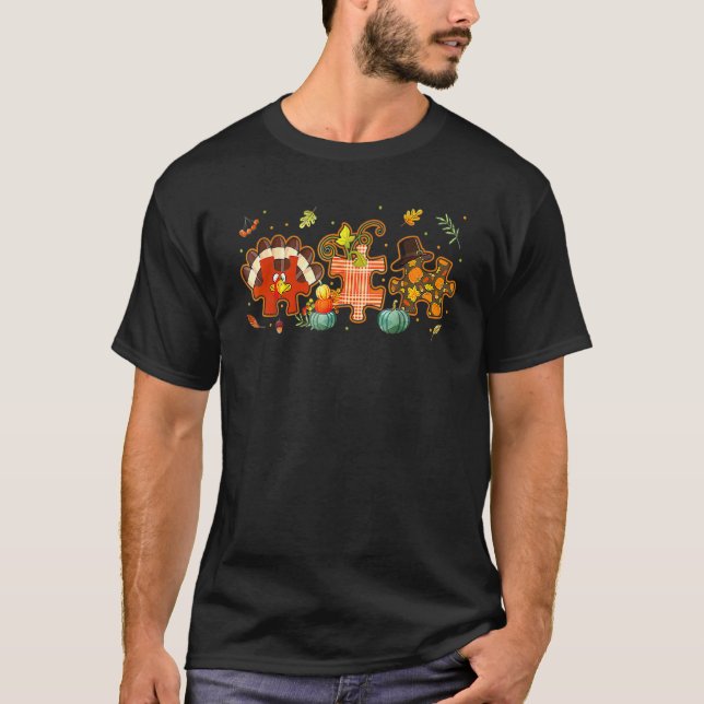 Cute Turkey Autism Awareness Puzzle Boys Girls Tha T-Shirt (Front)