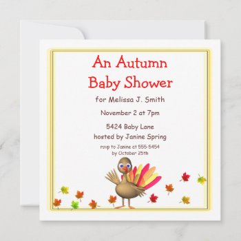 Cute Turkey Autumn Baby Shower Invitation by xfinity7 at Zazzle