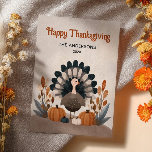  Cute Turkey Autumn Foliage  Happy Thanksgiving  Holiday Card (Creator Uploaded)