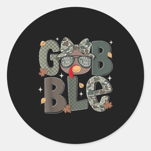 Cute Turkey Camo Happy Thanksgiving Fall Kids Boy  Classic Round Sticker (Front)