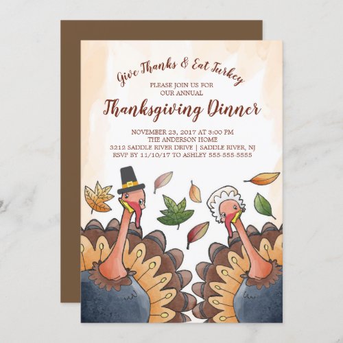 Cute Turkey Couple Thanksgiving Dinner Invitation