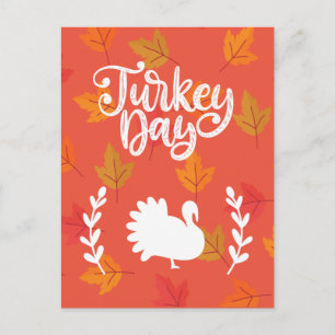 Cute Turkey Day Shape with Colorful Leaves Autumn  Holiday Postcard