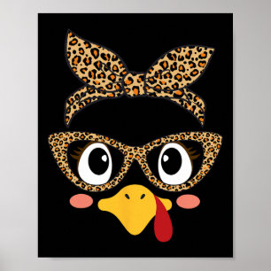 Cute Turkey Face Bandana Leopard Thanksgiving Wome Poster