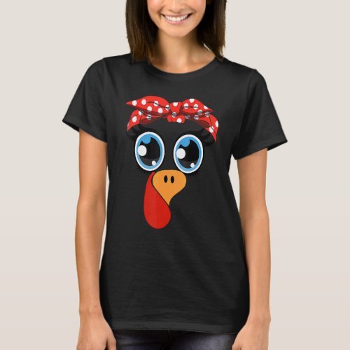 Cute Turkey Face Costume Thanksgiving Women Little T_Shirt