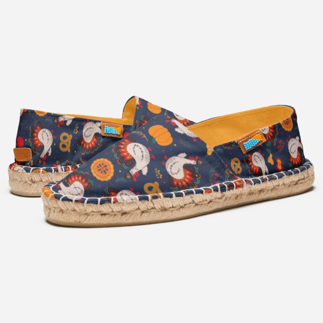 Cute Turkey Fall Autumn Earthy Vintage Navy Espadrilles (Angled)