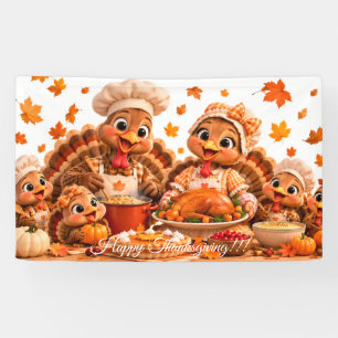 Cute Turkey Family Thanksgiving Party Banner