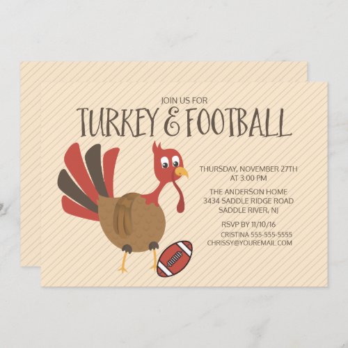 Cute Turkey  Football Thanksgiving Invitation