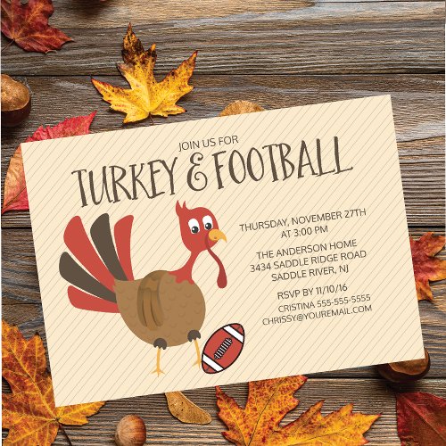 Cute Turkey  Football Thanksgiving Invitation
