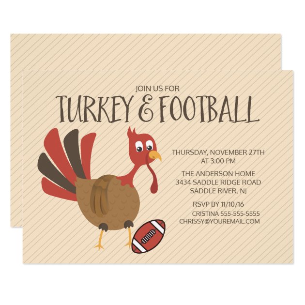 Cute Turkey & Football Thanksgiving Invitation