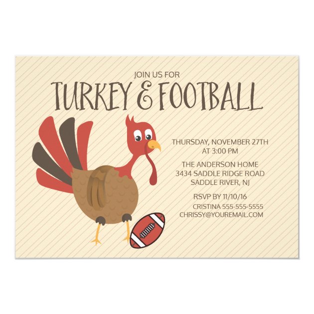 Cute Turkey & Football Thanksgiving Invitation